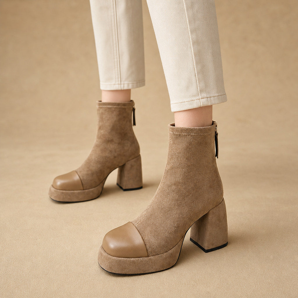 Comfortable And Warm Bold Leather Boots in Apricot – Mampierimoda Premium Womenswear