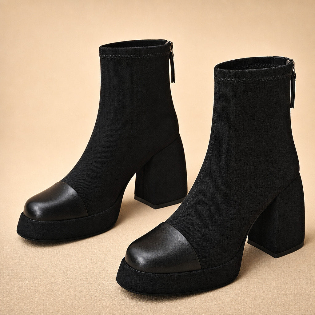 Comfortable And Warm Bold Leather Boots Black – Fabric and Detail Close-Up