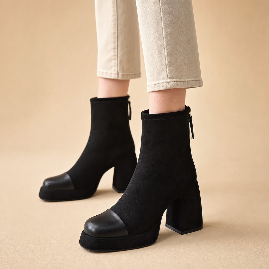 Comfortable And Warm Bold Leather Boots in Black – Mampierimoda Premium Womenswear