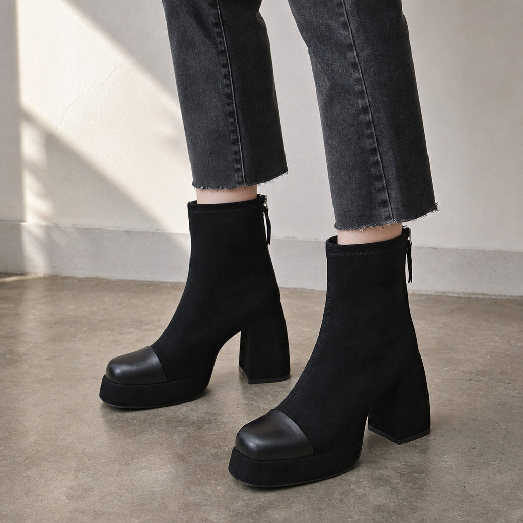 Comfortable And Warm Bold Leather Boots Black – Styled Editorial Shot, Detail