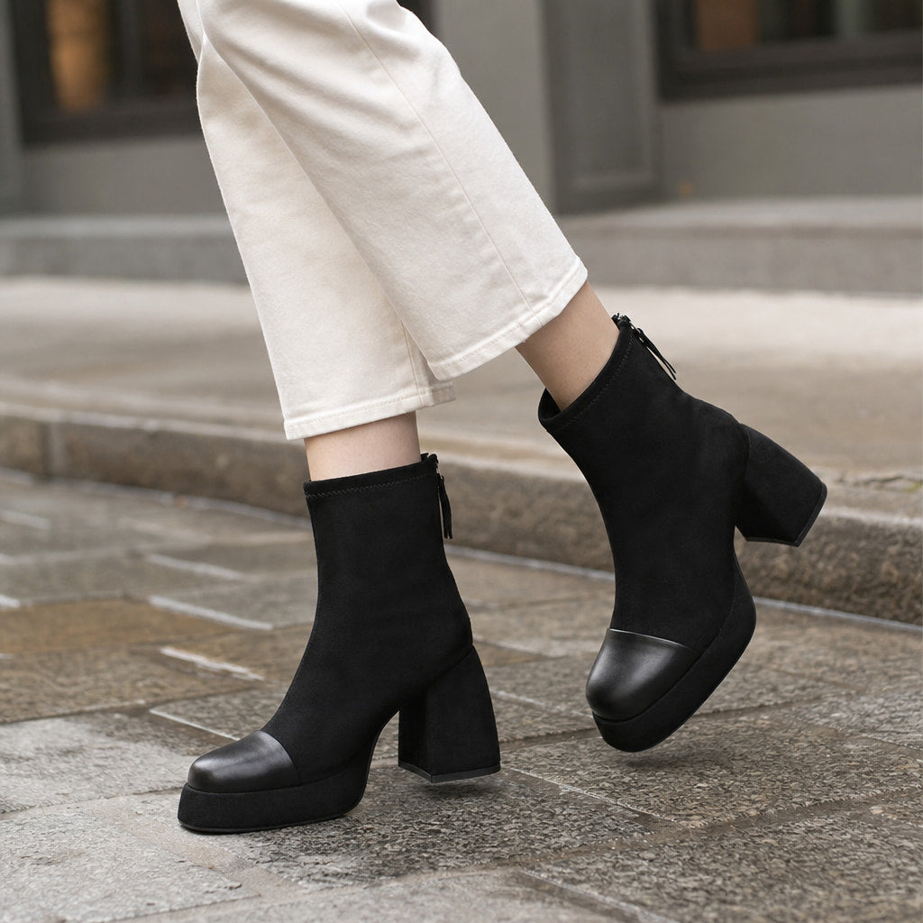 Comfortable And Warm Bold Leather Boots Black – Styled Editorial Shot