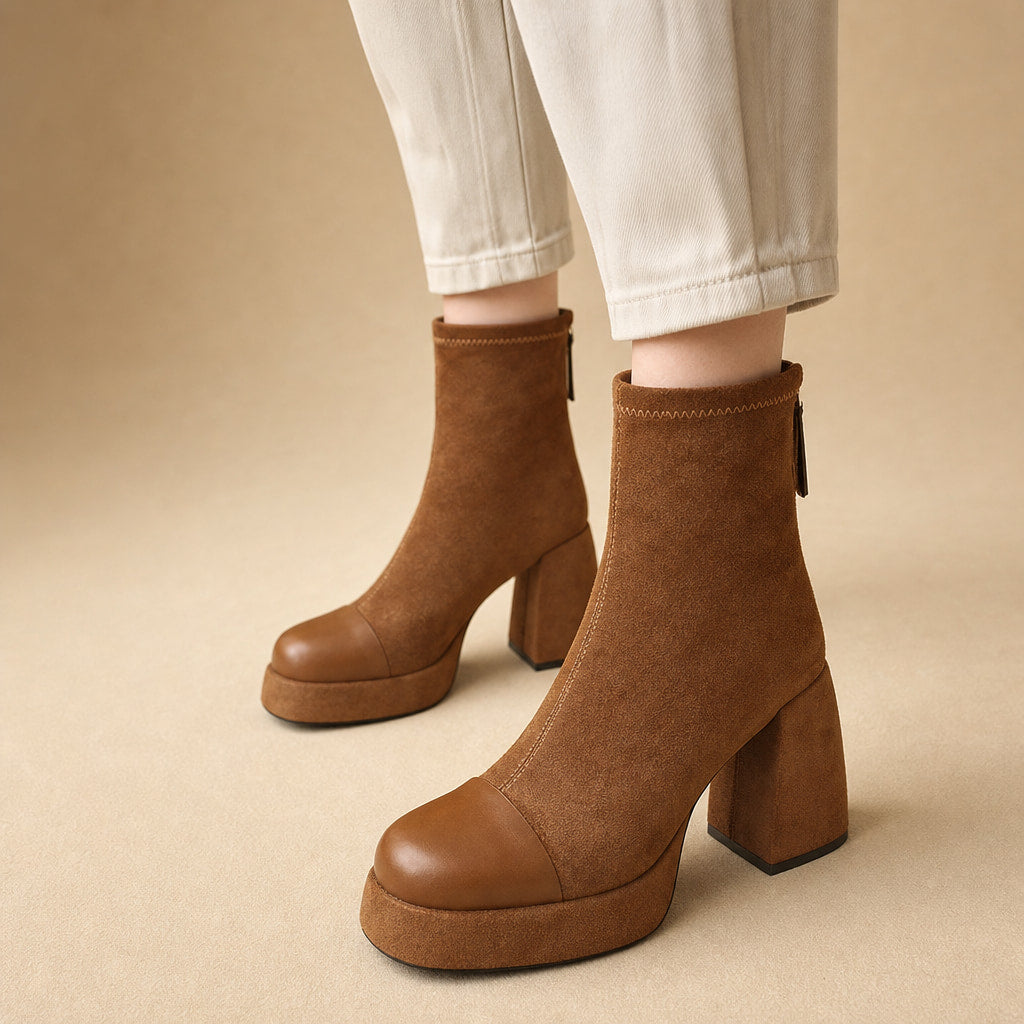 Comfortable And Warm Bold Leather Boots in Brown – Mampierimoda Premium Womenswear