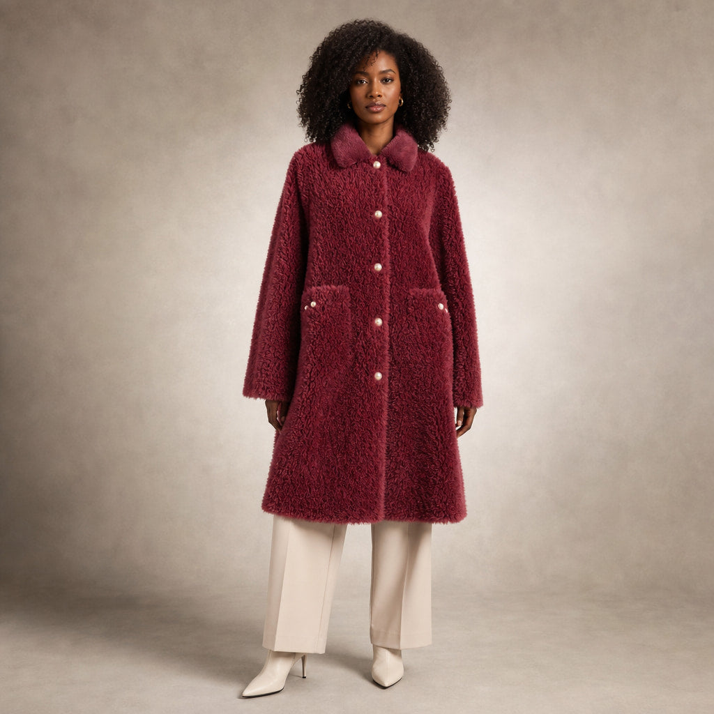 Victoria Couture Shearling Coat in Crimson Red – Mampierimoda Premium Womenswear