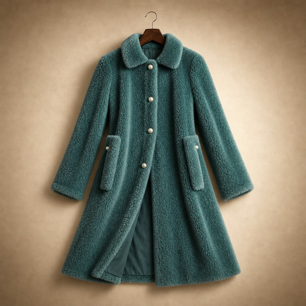 Victoria Couture Shearling Coat Mint Green – Product Photo