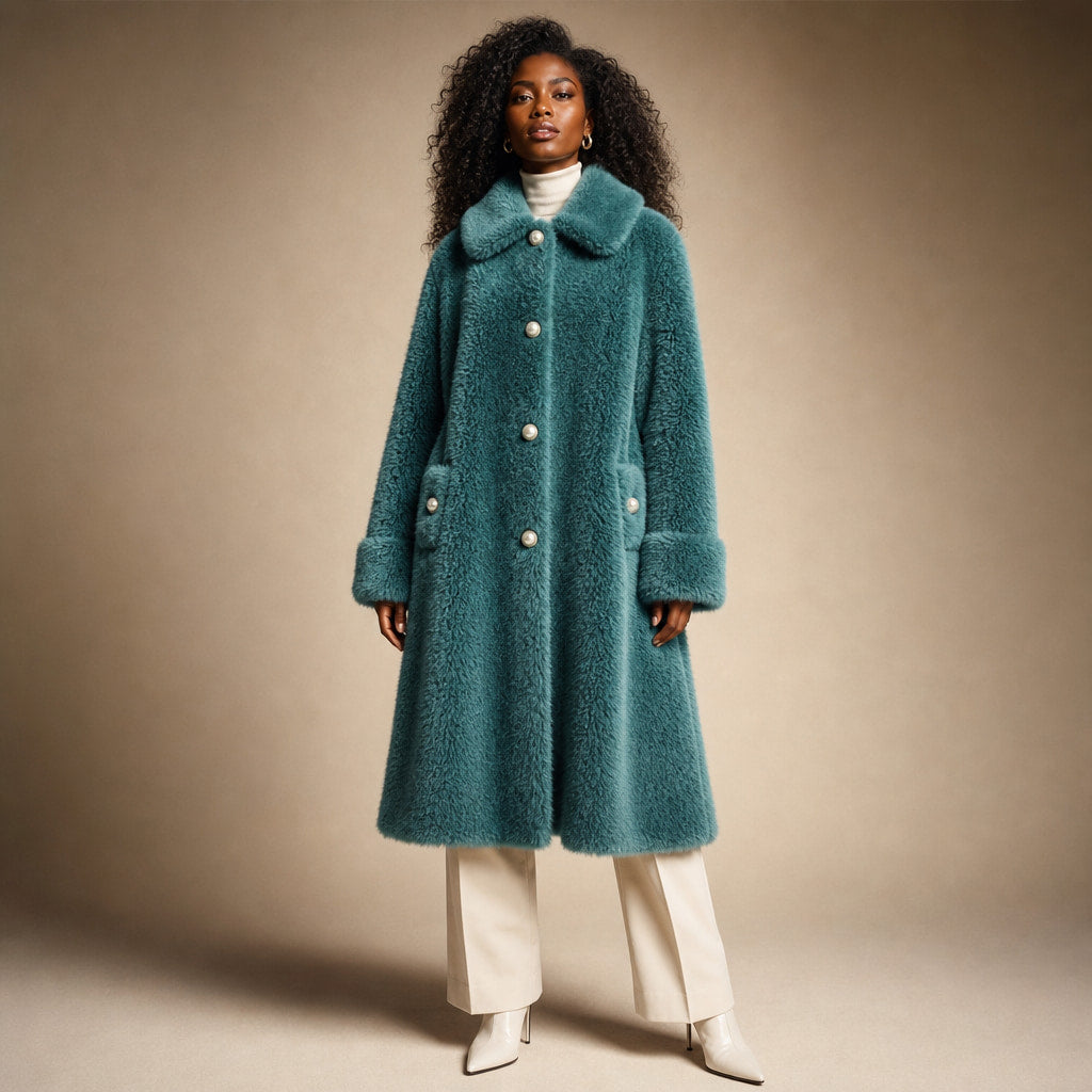 Victoria Couture Shearling Coat in Mint Green – Mampierimoda Premium Womenswear