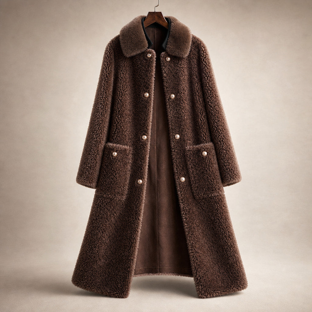 Victoria Couture Shearling Coat Mocha Brown – Product Photo