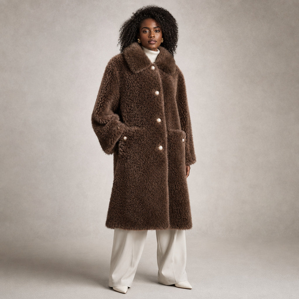 Victoria Couture Shearling Coat in Mocha Brown – Mampierimoda Premium Womenswear