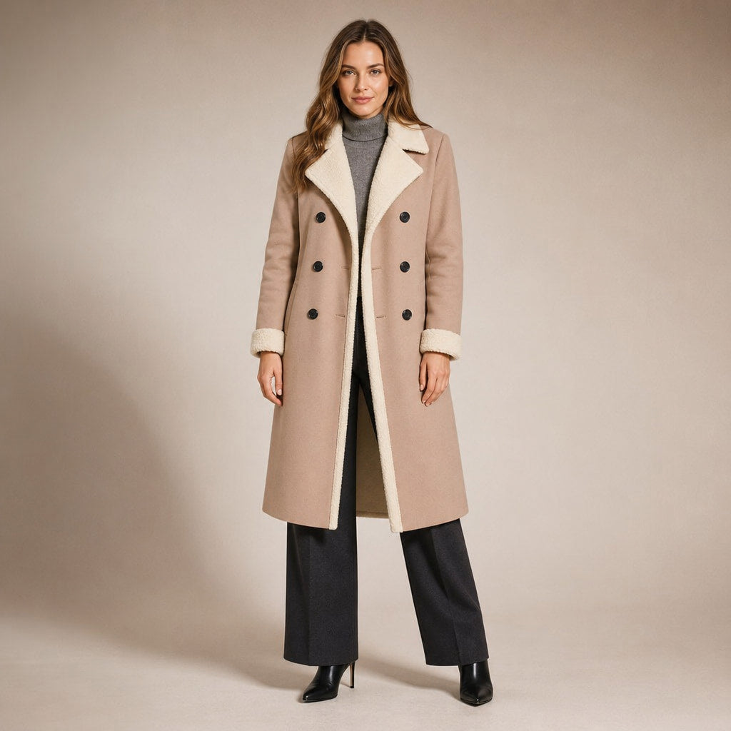 Warm Women's Longline Winter Coat with Quilted Lining - Elegant Long Coat in Beige – Mampierimoda Premium Womenswear