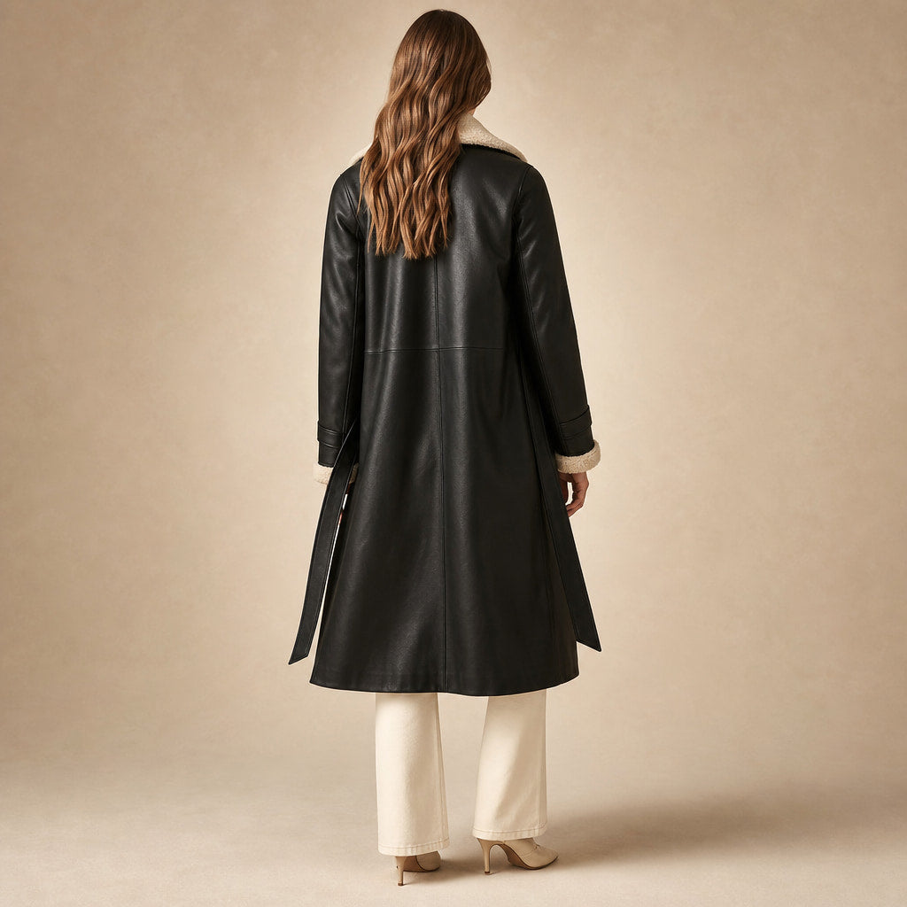 Warm Women's Longline Winter Coat with Quilted Lining - Elegant Long Coat Black – Full Look