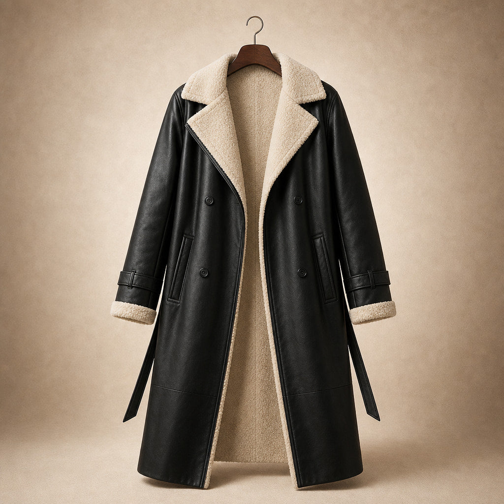 Warm Women's Longline Winter Coat with Quilted Lining - Elegant Long Coat Black – Product Photo