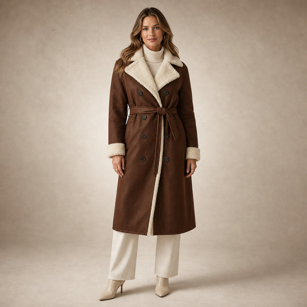Warm Women's Longline Winter Coat with Quilted Lining - Elegant Long Coat in Brown – Mampierimoda Premium Womenswear