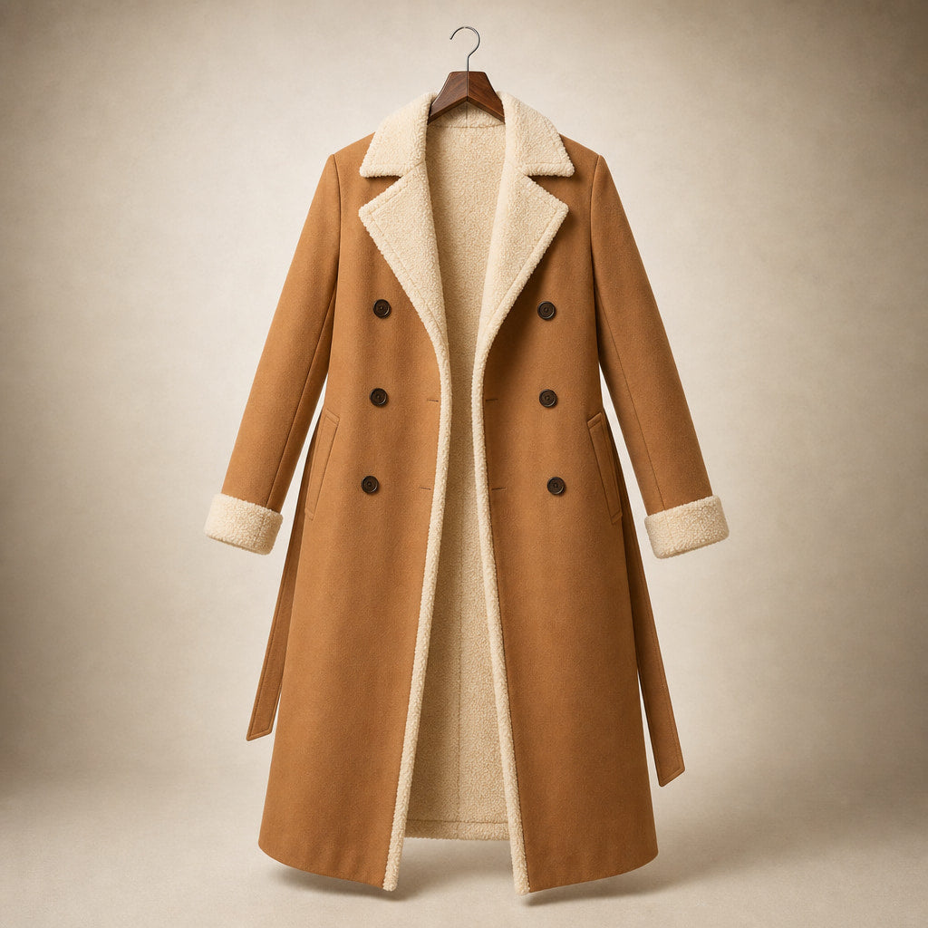 Warm Women's Longline Winter Coat with Quilted Lining - Elegant Long Coat Khaki – Product Photo