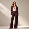 Wide-Leg Tailored Blazer and Trouser Two-Piece Suit with Peaked Lapels Burgundy – Product Photo