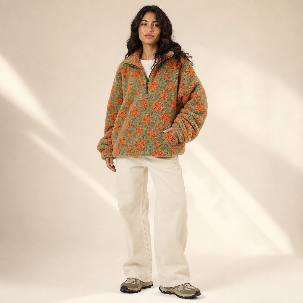 Willow Bloom Fleece Orange – Side Angle View