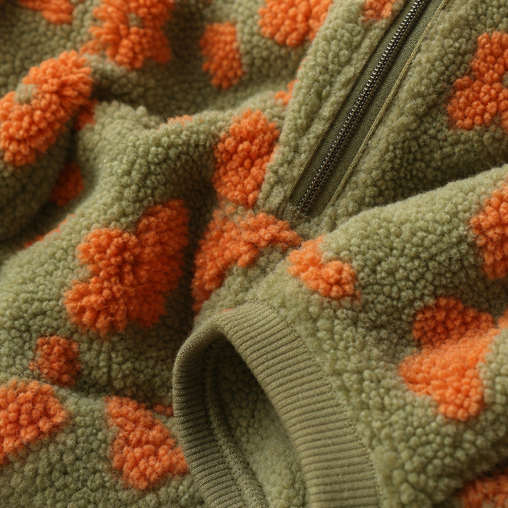 Willow Bloom Fleece Orange – Fabric and Detail Close-Up