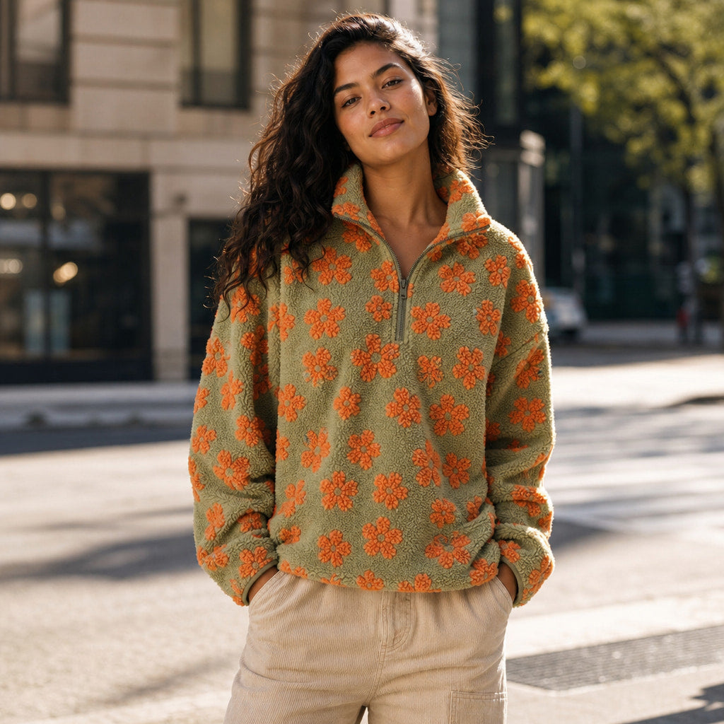 Willow Bloom Fleece Orange – Styled Editorial Shot