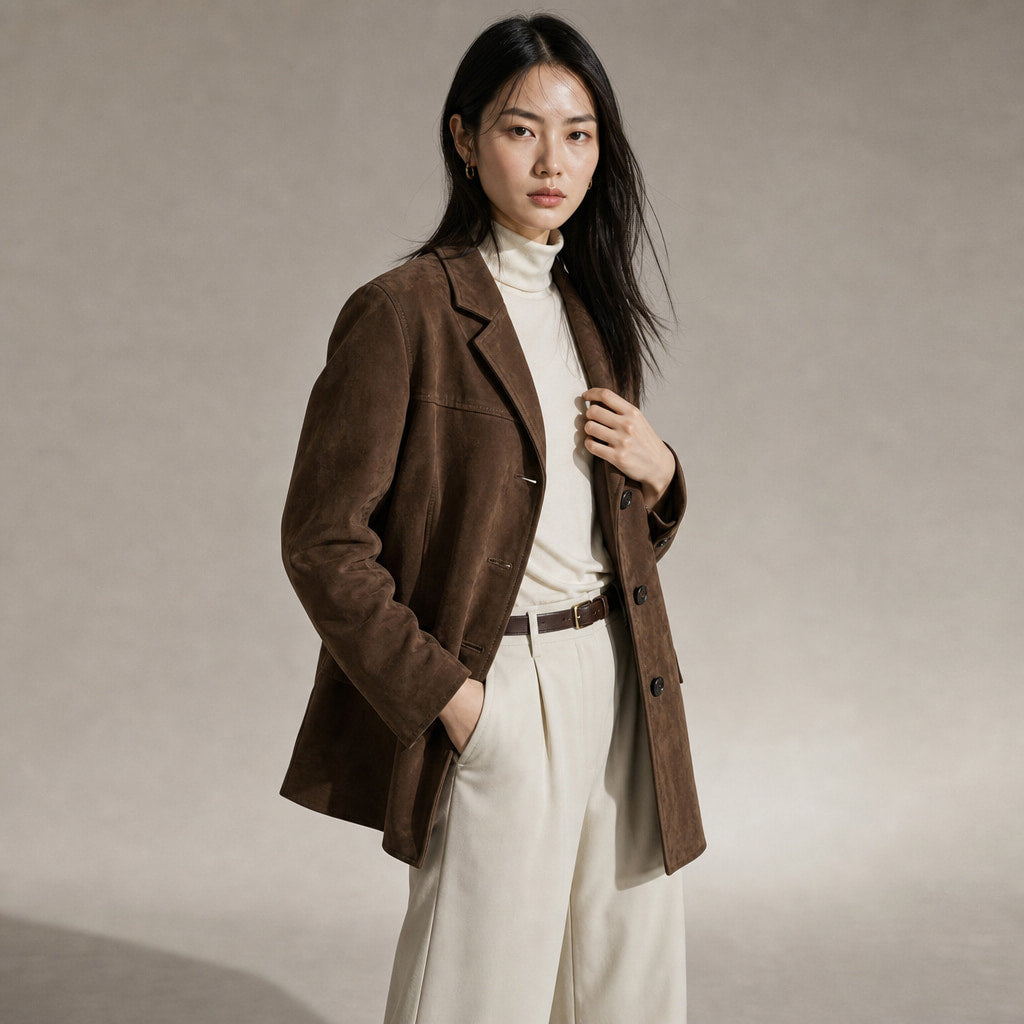 Women's Banbury Faux Suede Blazer Brown – Side Angle View