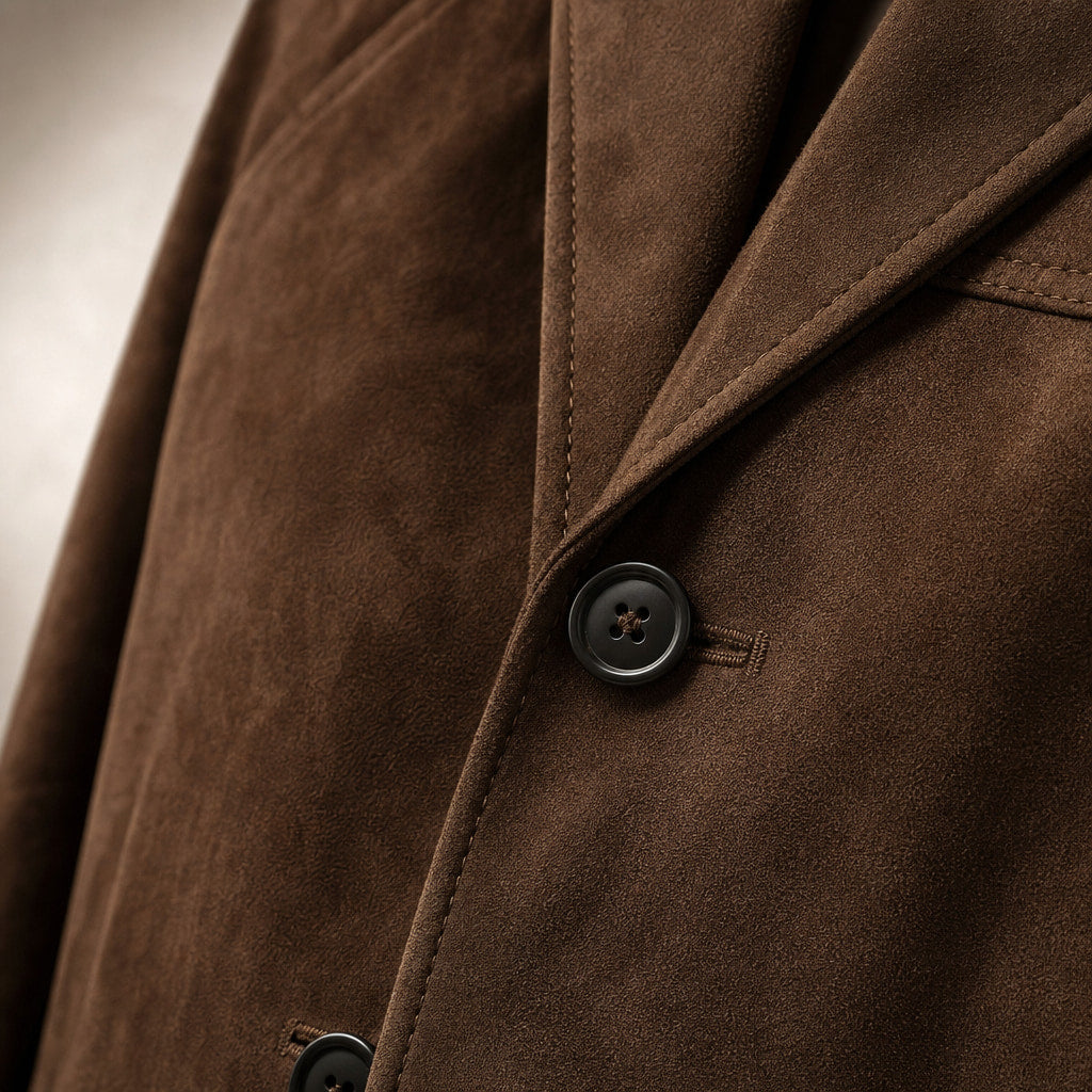 Women's Banbury Faux Suede Blazer Brown – Fabric and Detail Close-Up