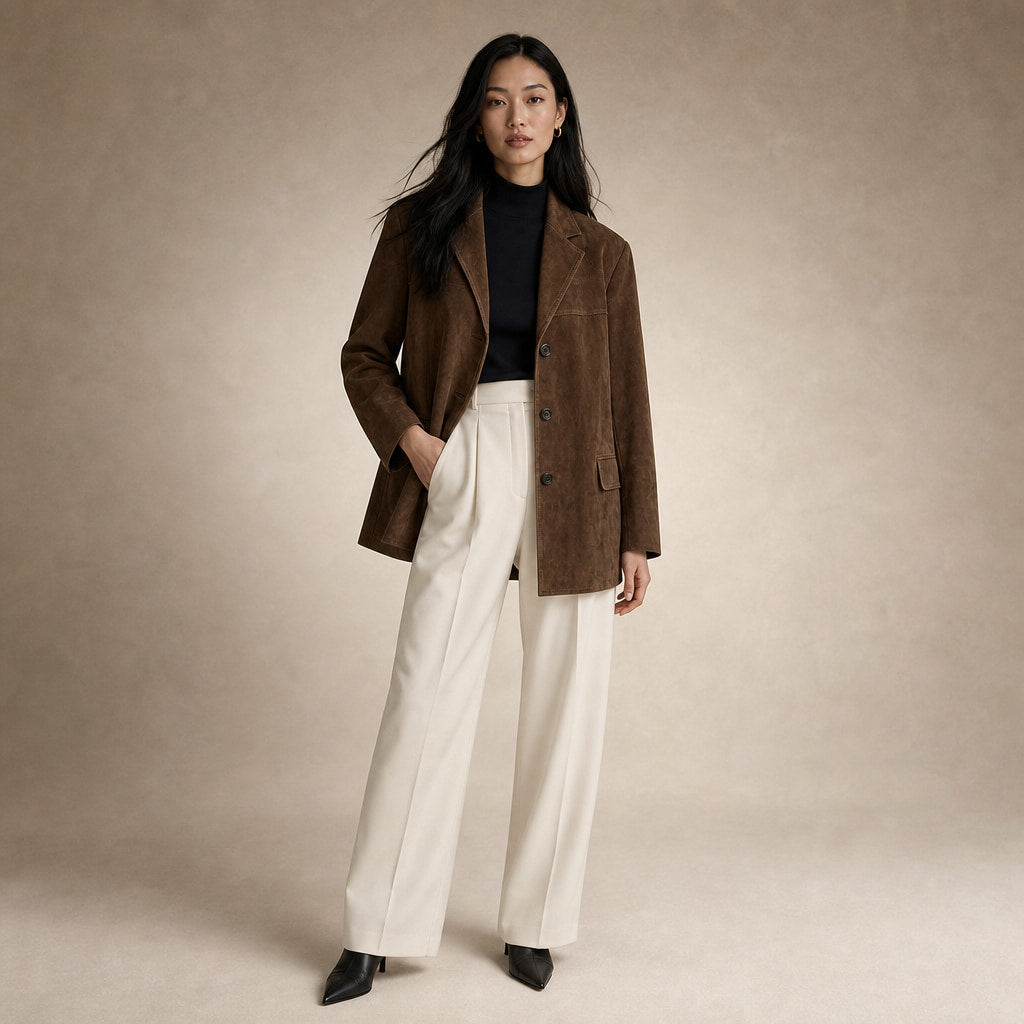 Women's Banbury Faux Suede Blazer Brown – Full Look
