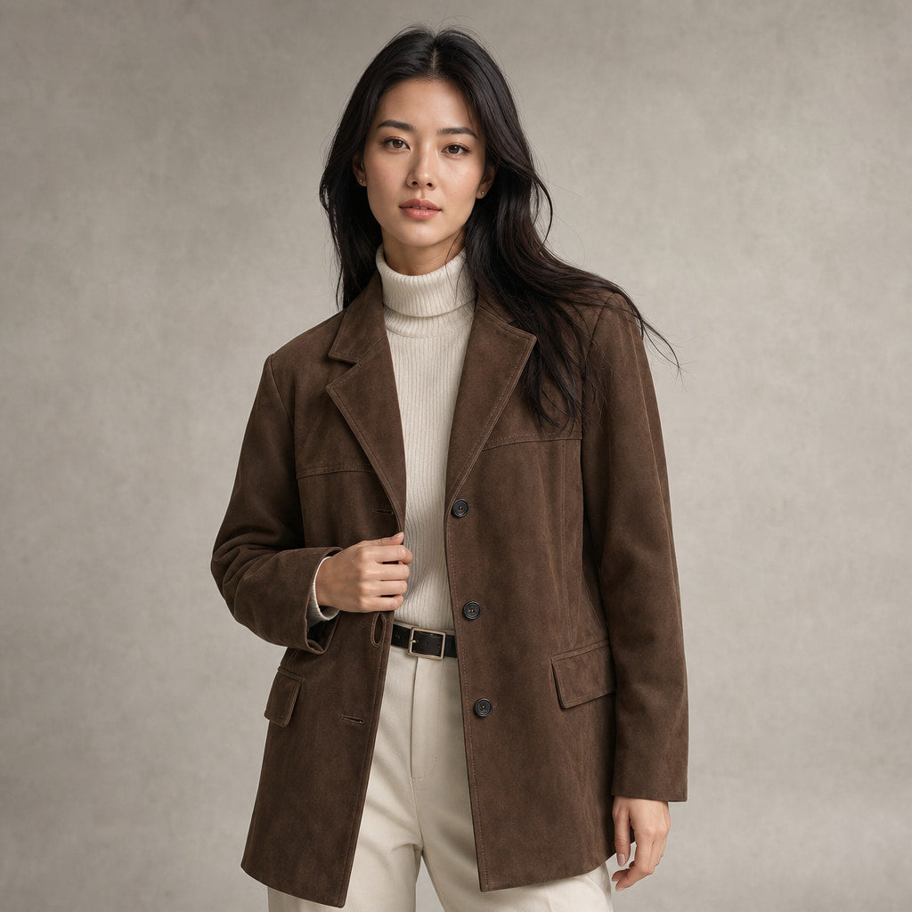 Women's Banbury Faux Suede Blazer Brown – Product Photo