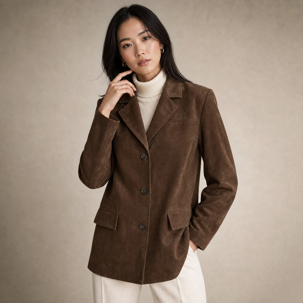 Women's Banbury Faux Suede Blazer in Brown – Mampierimoda Premium Womenswear