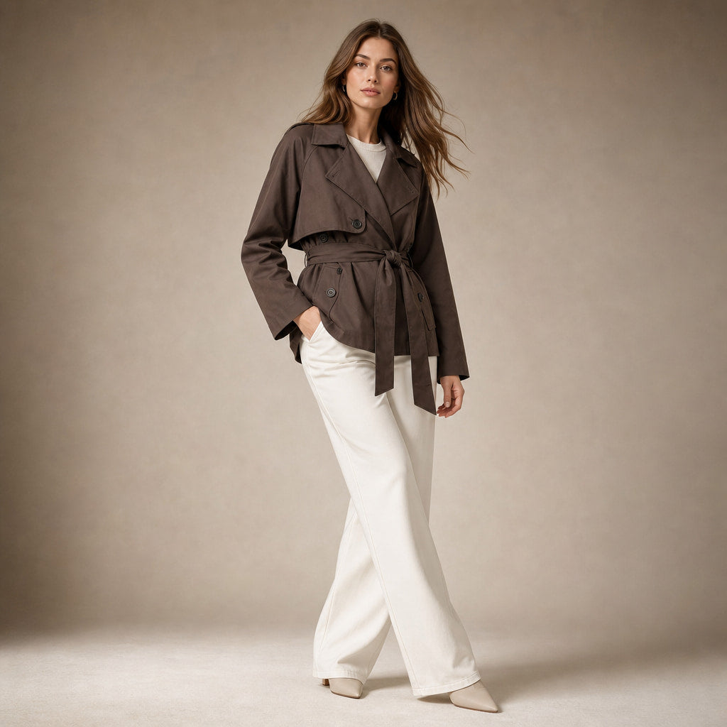 Women's Belted Double-Breasted Brown Trench Coat Brown – Side Angle View