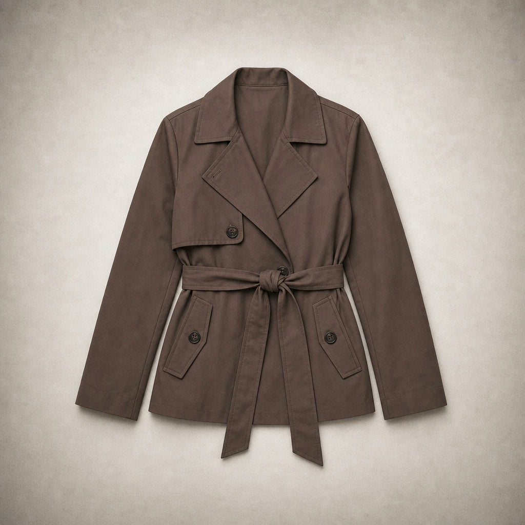 Women's Belted Double-Breasted Brown Trench Coat Brown – Flat Lay Product Photo