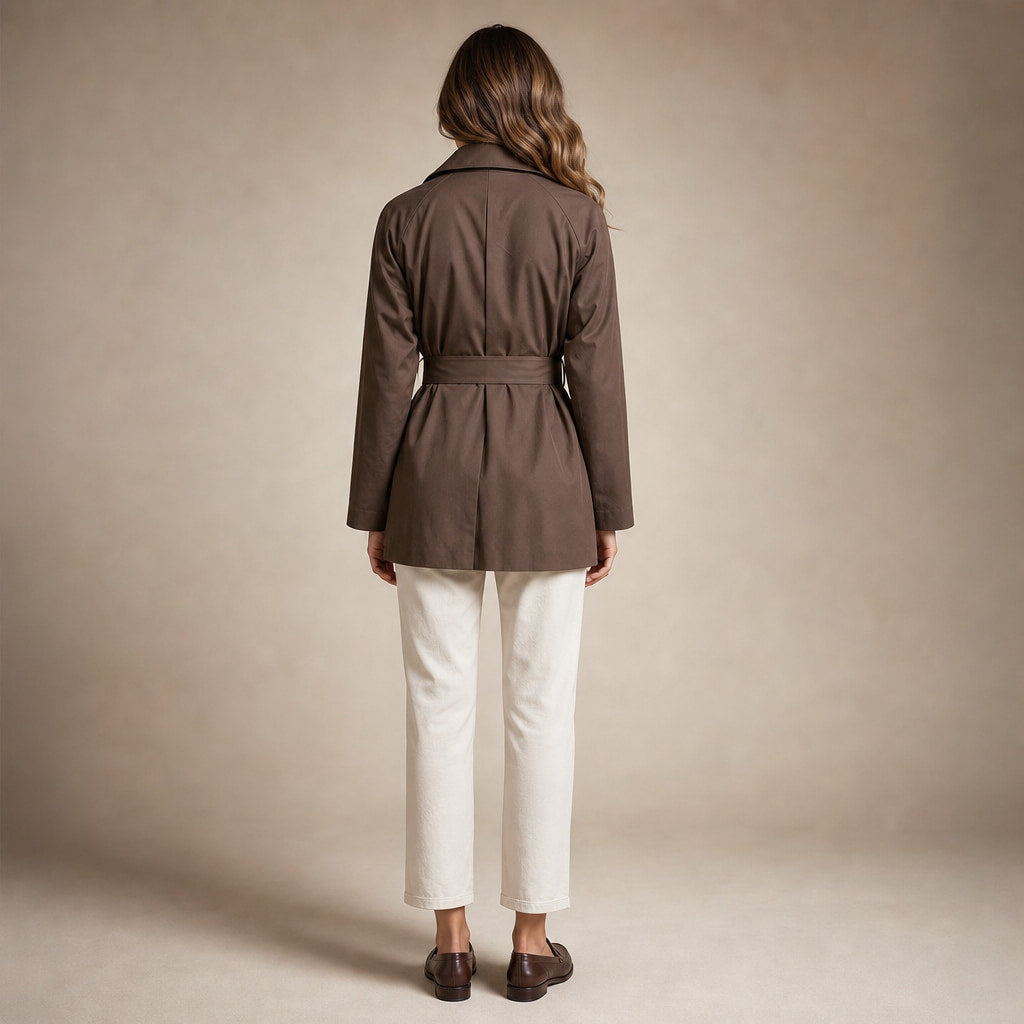 Women's Belted Double-Breasted Brown Trench Coat Brown – Full Look