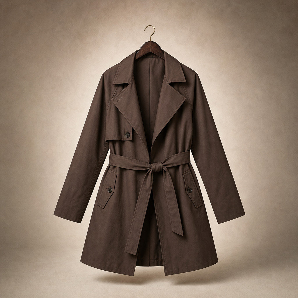 Women's Belted Double-Breasted Brown Trench Coat Brown – Product Photo