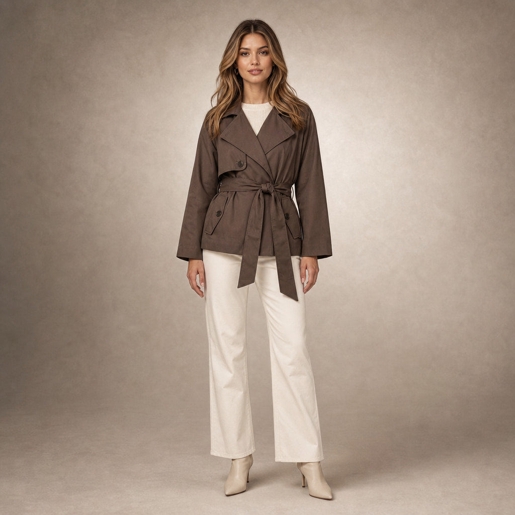 Women's Belted Double-Breasted Brown Trench Coat in Brown – Mampierimoda Premium Womenswear