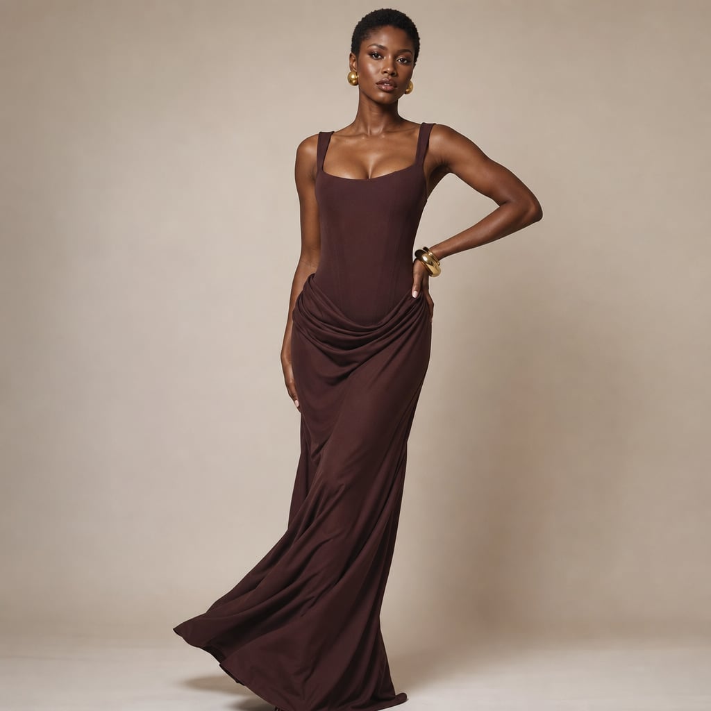 Women's bodycon backless Maxi dress Brown – Side Angle View