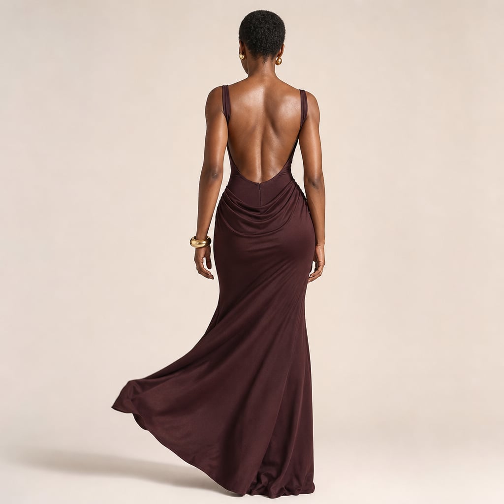 Women's bodycon backless Maxi dress Brown – Full Look