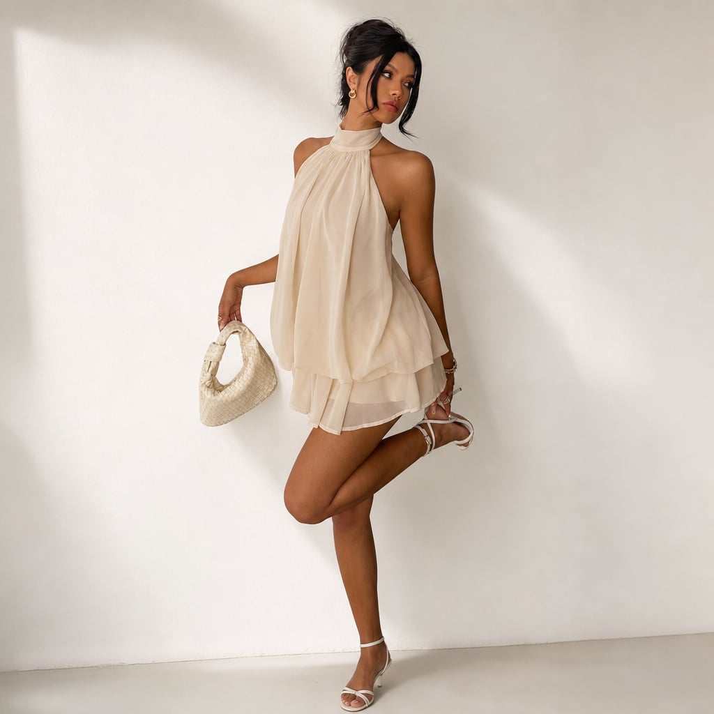 Women's Chiffon Mini Dress Beige – Product Photo