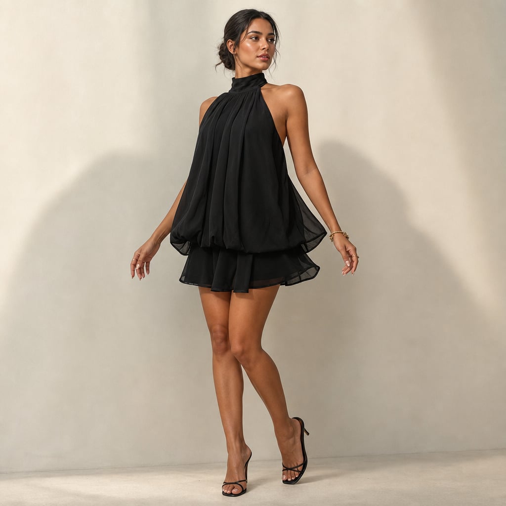 Women's Chiffon Mini Dress Black – Product Photo