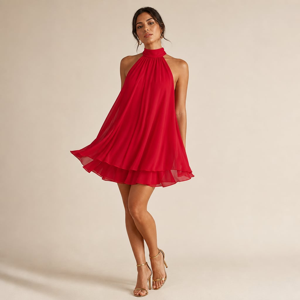 Women's Chiffon Mini Dress Red – Product Photo