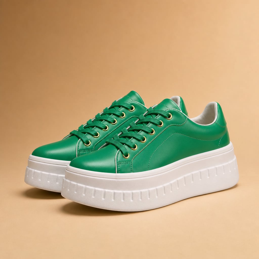 Women's Chunky Platform Lace-Up Sneakers with Thick Stacked Sole Green – Product Photo