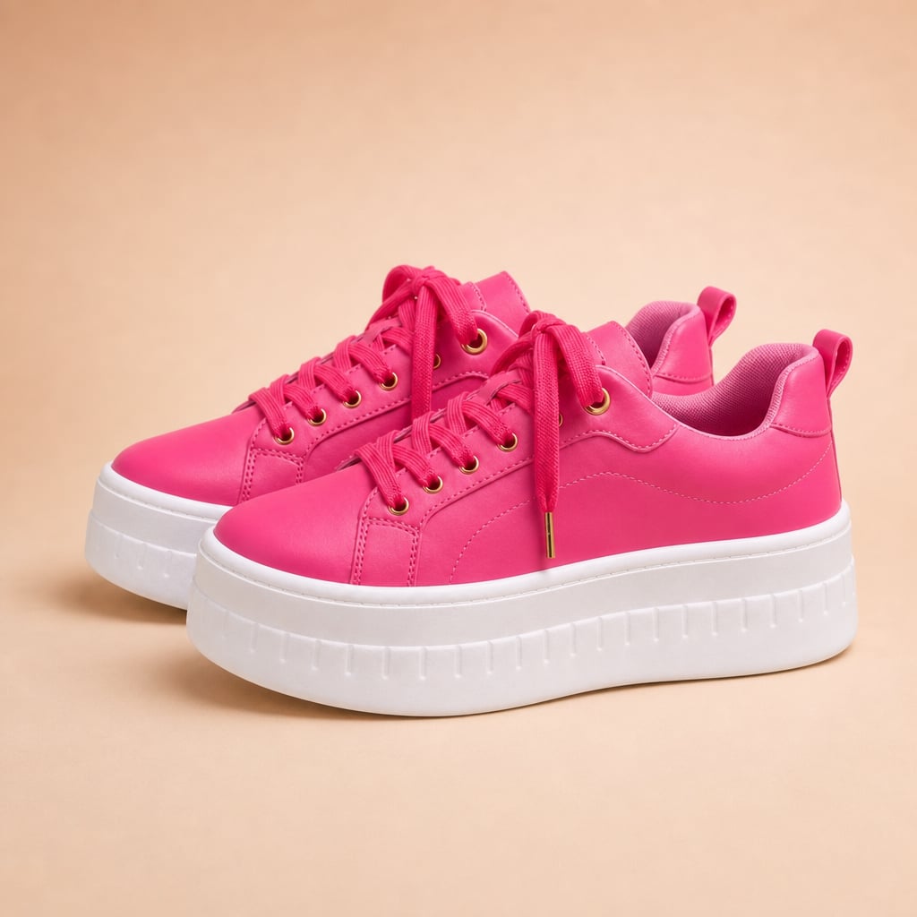Women's Chunky Platform Lace-Up Sneakers with Thick Stacked Sole Hot Pink – Product Photo