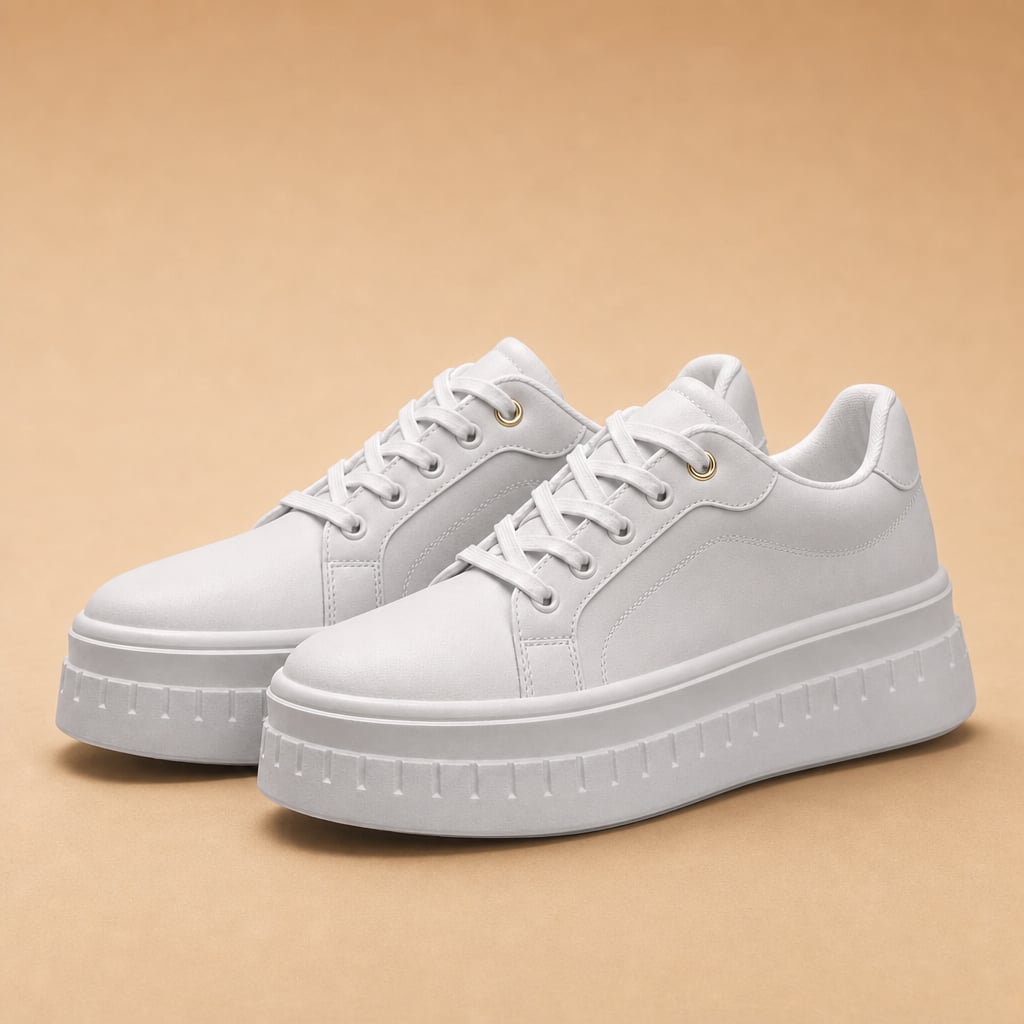 Women's Chunky Platform Lace-Up Sneakers with Thick Stacked Sole Light Gray – Product Photo