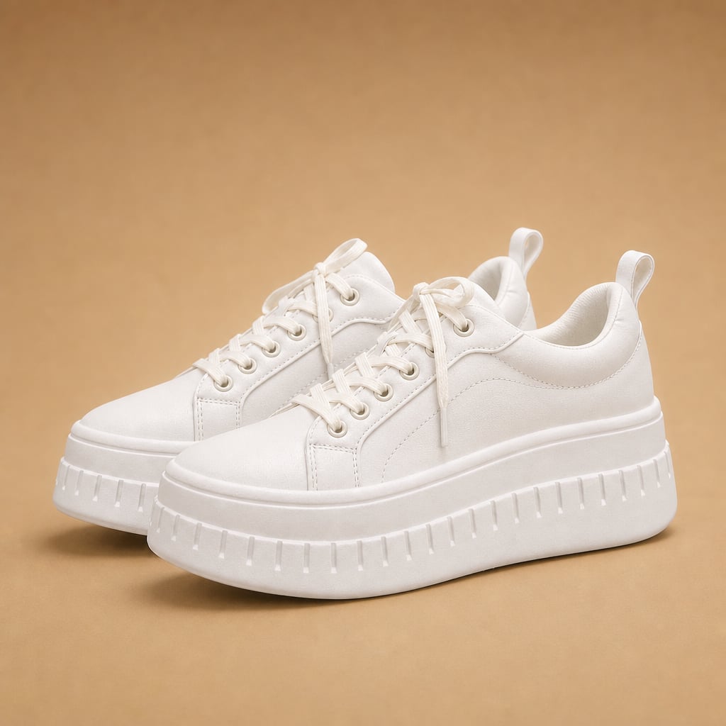 Women's Chunky Platform Lace-Up Sneakers with Thick Stacked Sole White – Product Photo