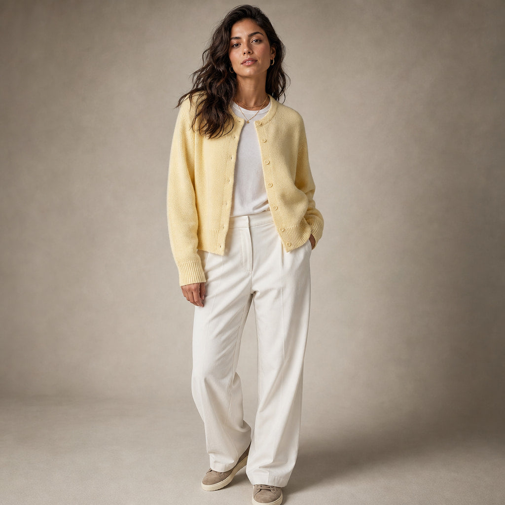 Women's Classic Cardigan Yellow – Side Angle View