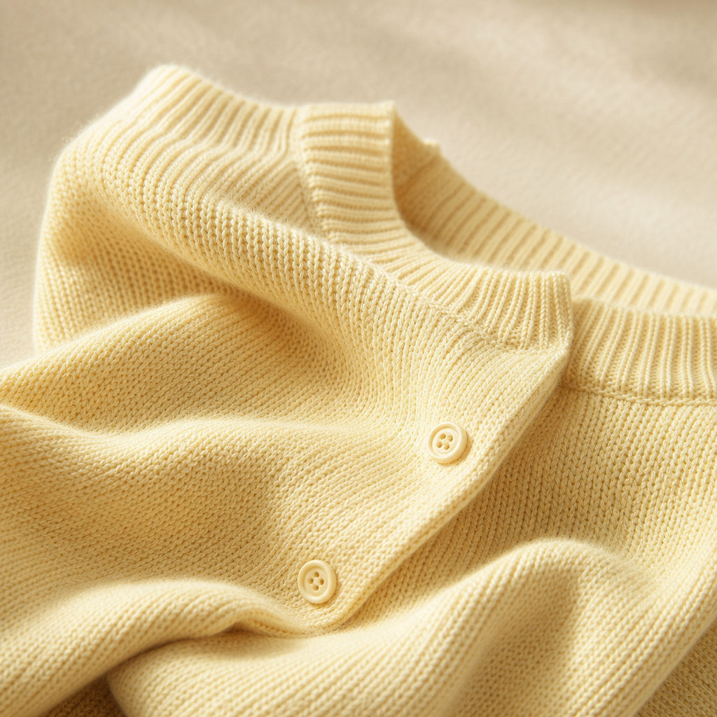 Women's Classic Cardigan Yellow – Fabric and Detail Close-Up
