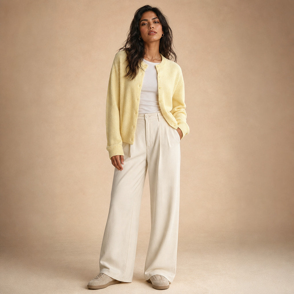 Women's Classic Cardigan Yellow – Full Look