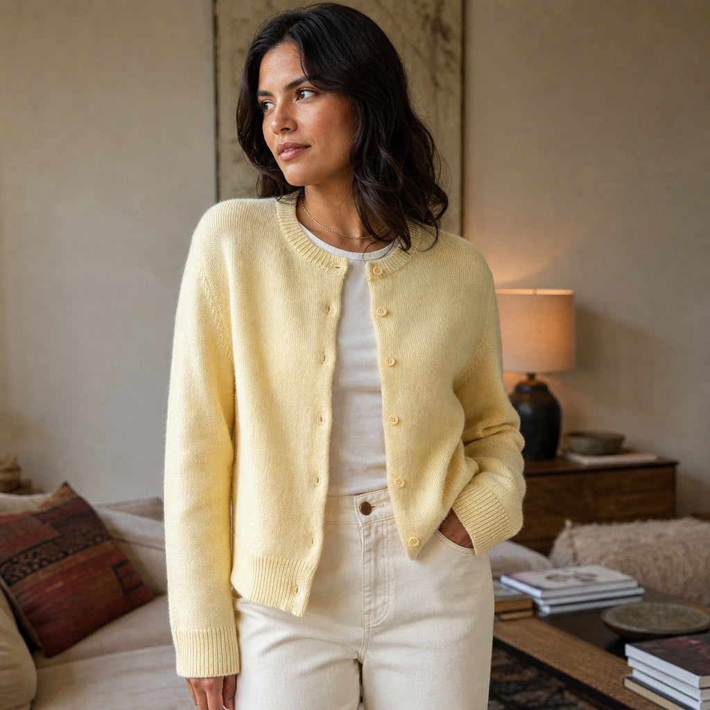 Women's Classic Cardigan Yellow – Styled Editorial Shot