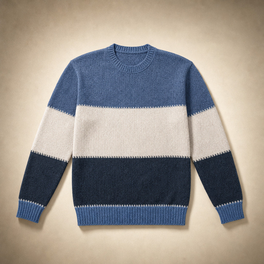 Women’s Color Block Crew Neck Sweater Blue Gray – Product Photo
