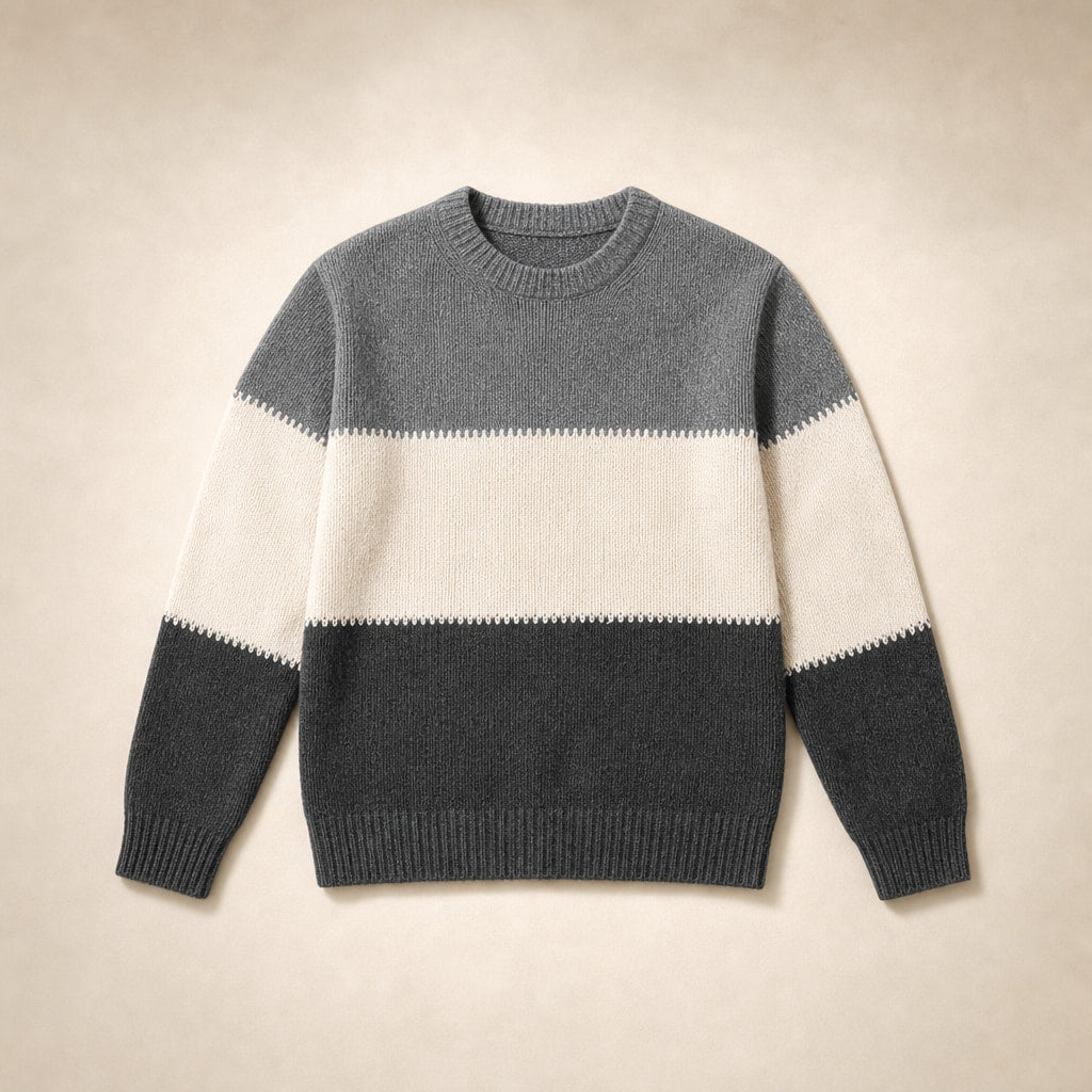 Women’s Color Block Crew Neck Sweater Gray Charcoal – Product Photo