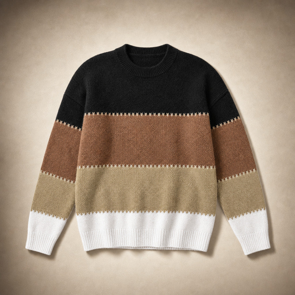 Women’s Color Block Crew Neck Sweater Mocha Beige – Product Photo
