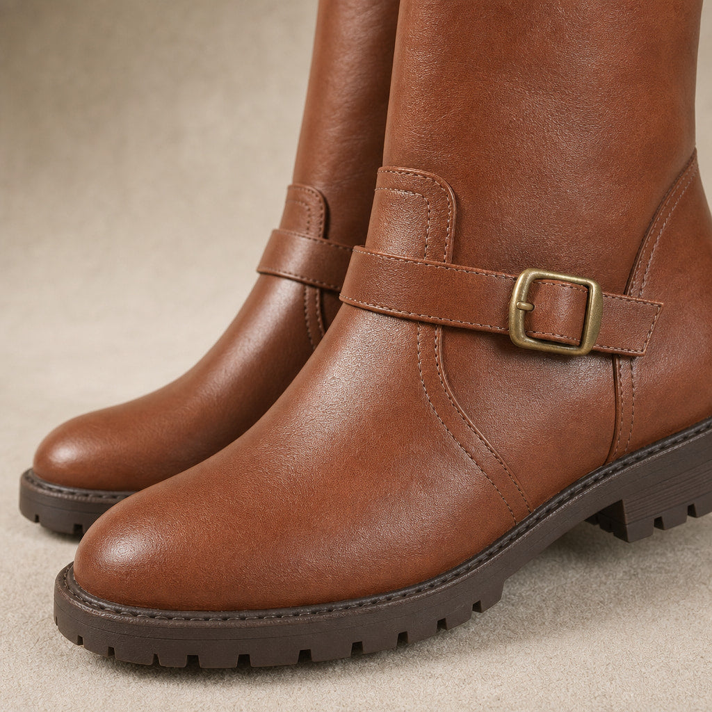 Women's Comfort Low Heel Ankle Boots Brown – Fabric and Detail Close-Up