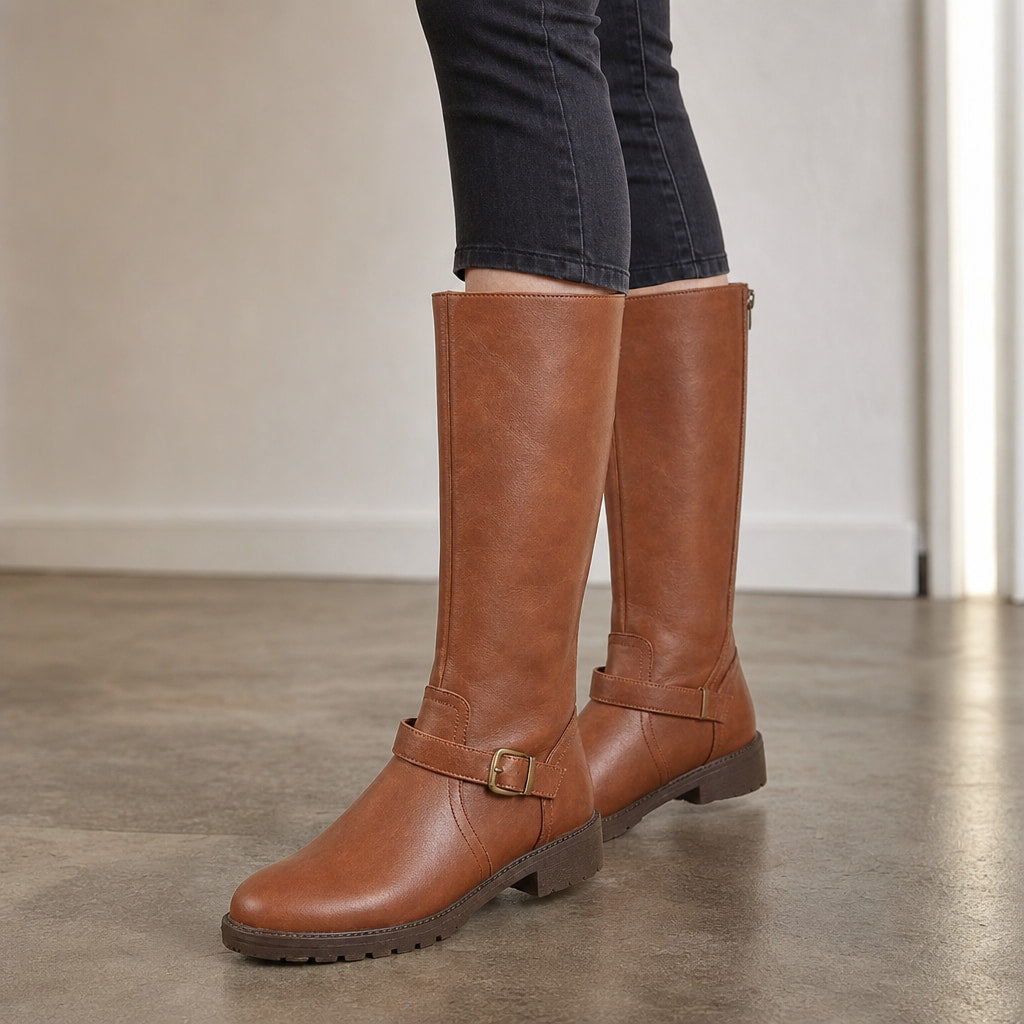 Women's Comfort Low Heel Ankle Boots Brown – Styled Editorial Shot, Detail