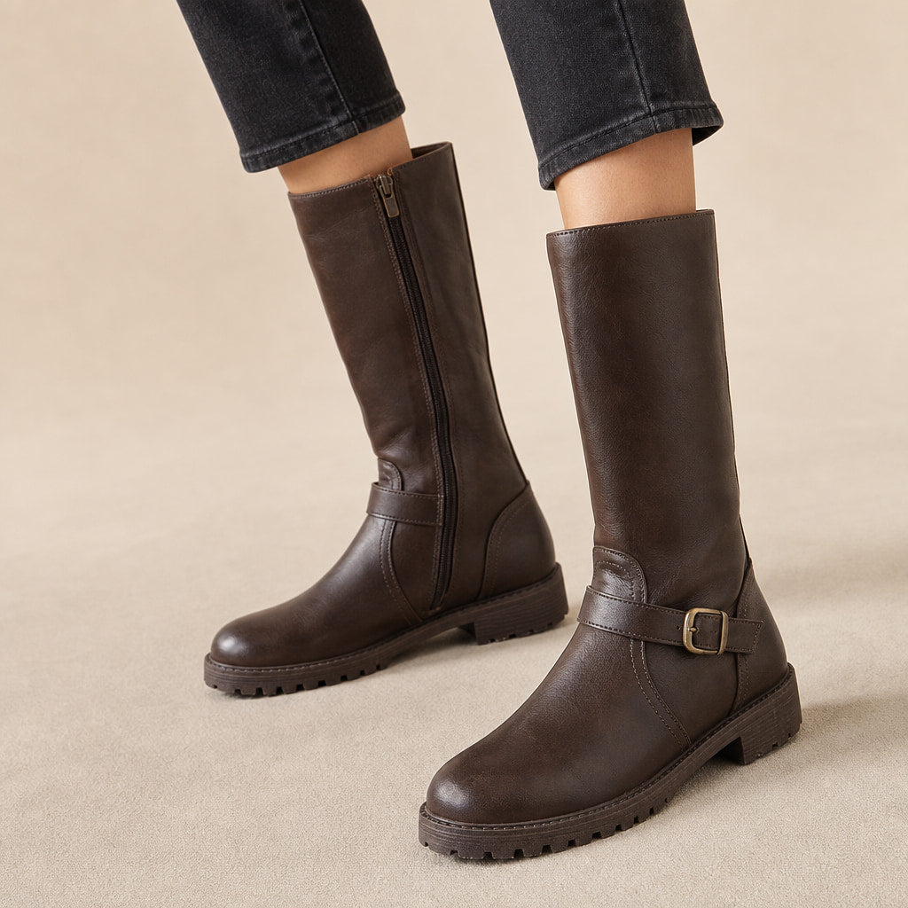 Women's Comfort Low Heel Ankle Boots Dark Brown – Product Photo