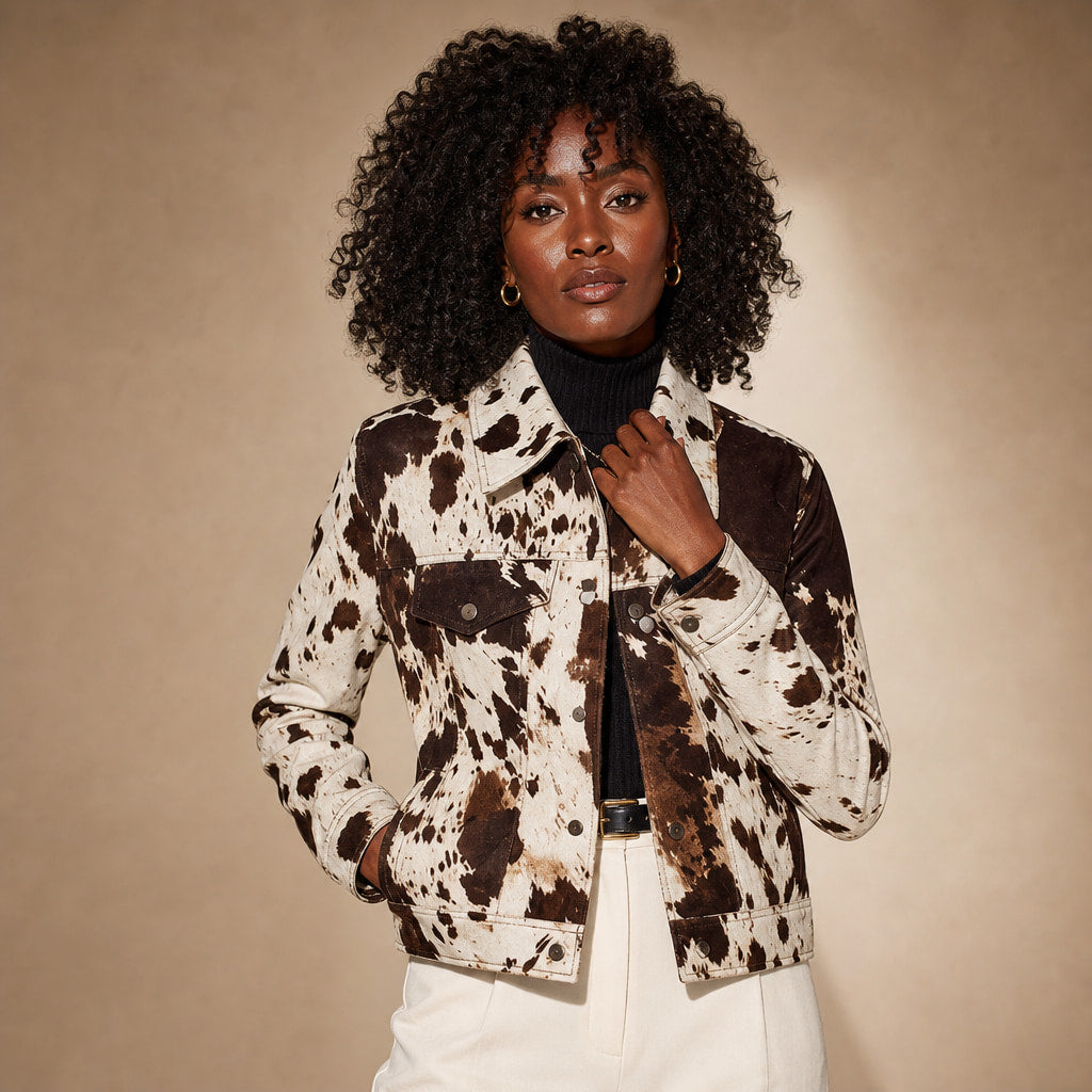 Women's Cow Print Pattern Statement Jacket in Multicolor – Mampierimoda Premium Womenswear